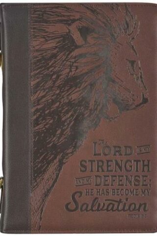 1220000137240 Lord is My Strength w/Lion Exodus 15:2 Faux Leather Classic Bible Cover Case